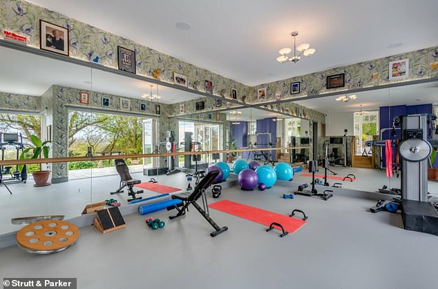 The cottage, which is now a dance studio, gym and steam room with a kitchen, bedroom and living space upstairs, is the largest of the outbuildings