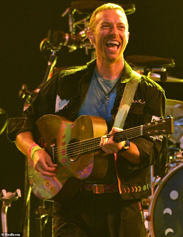 Coldplay frontman Chris Martin, who made light of the moment onstage, is pictured playing the Glastonbury Festival last year