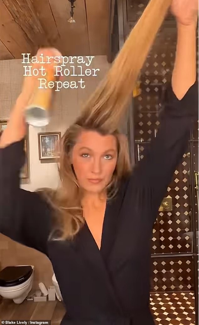 In the clip, which she posted on Friday to kick off the weekend, she could be seen treating her hair with products from her own beauty line, teamed with L'Oreal spray and BaByliss hot rollers