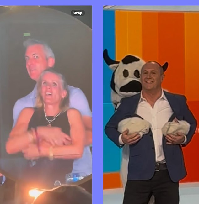 It was all in good fun, though, as Larry was merely recreating the viral footage of billionaire tech CEO Andrew Byron who was caught canoodling with his company's HR chief Kristin Cabot at a Coldplay concert in Boston