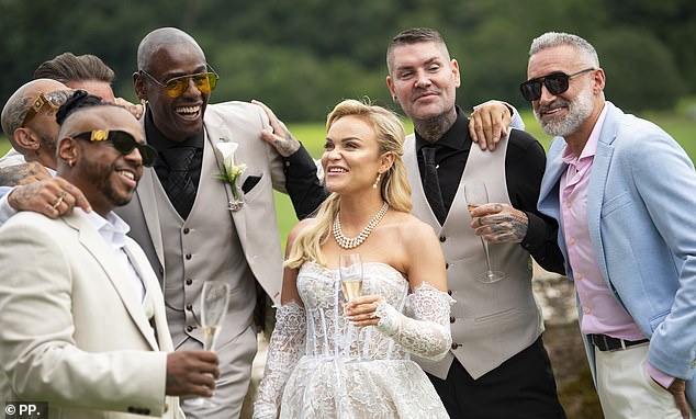 As the festivities continued into the early hours, guests were invited to stay the night in the 43-bedroom castle. They included Bradley McIntosh from S Club (front left), Shane Lynch (second from right) and singer Dane Bowers (right)