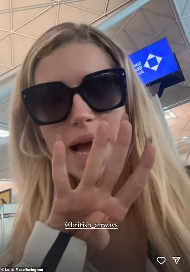 Supermodel Lottie, 27, tagged British Airways in her Story, where she appeared to be complaining about the airline