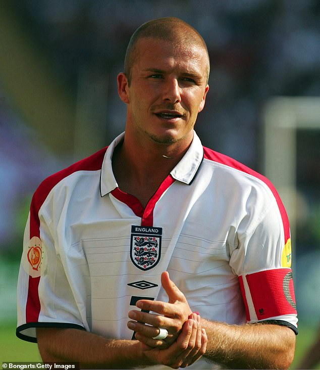 Beckham had attempted to ditch the conventional short-beck-and-sides in favour of the shaved look he famously debuted at the height of his footballing glory (pictured in 2004)