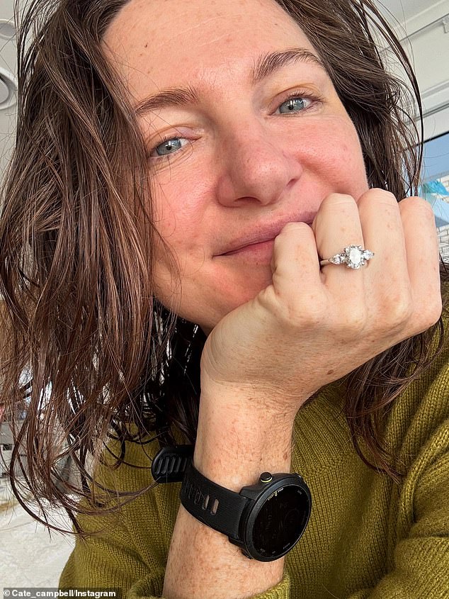 The 33-year-old shared a series of images of the romantic sunrise proposal, while also showing off her classic diamond sparkler