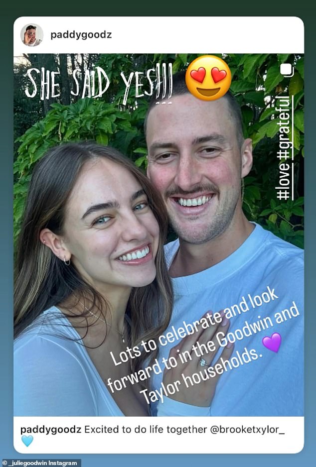 The 54-year-old announced on Instagram that her son Paddy has proposed to his girlfriend Brooke