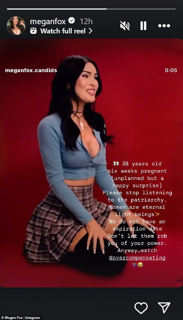 Megan first announced her pregnancy via a social media post in November. The actress - who already has Noah Shannon, 12, Bodhi Ransom, ten, and Journey River, eight, with ex-husband Brian Austin Green - shared photos of her growing baby bump and her positive pregnancy test on Instagram