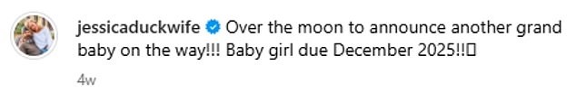 Fans quickly called out Robertson for sounding 'disappointed' in her post - and made light of her announcement for Merritt - who got married last year - which read: 'Over the moon to announce another grand baby on the way!!! Baby girl due December 2025!!'