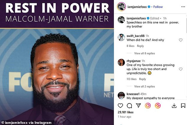 Jamie Foxx was among the first to honor Warner, sharing a brief but powerful message on Instagram