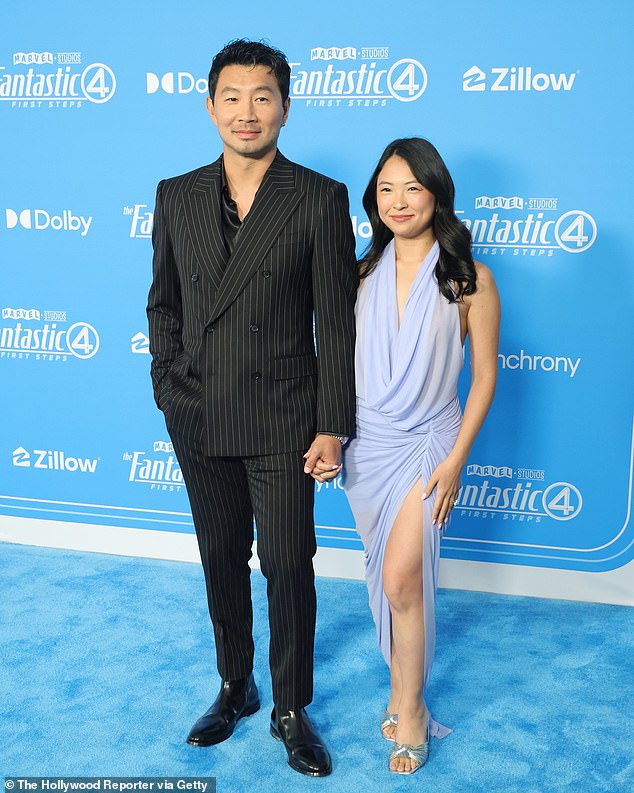 Simu Liu - who played Shang-Chi in the MCU - donned a black pinstripe double-breasted sui and brought along his fiancée of two months, Allison Hsu