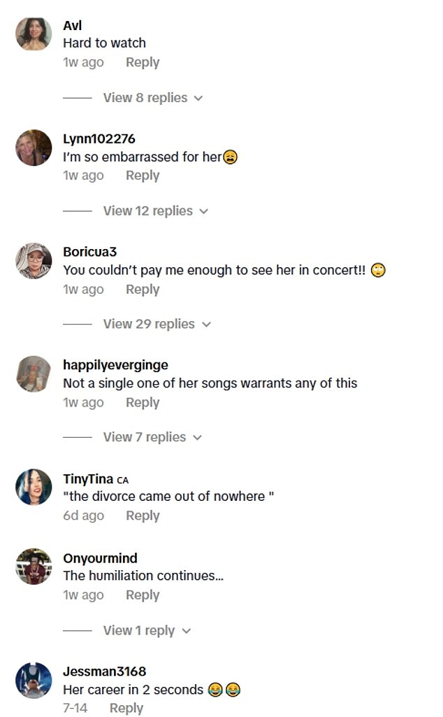 Online observers shared their reactions, as one wrote: 'on stage she acts like a toddler running around at a wedding' and another wondered: 'Who is paying for this'