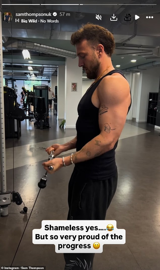 In a new post on Instagram Stories, Sam said that he was 'proud' of his progress as he filmed himself completing reps of bicep curls