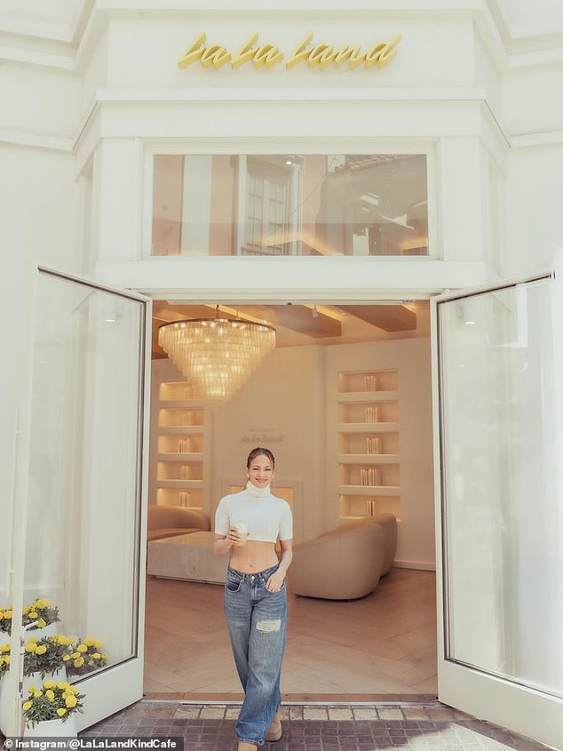 Jenny at the front of La La Land as she showed off her construction boots