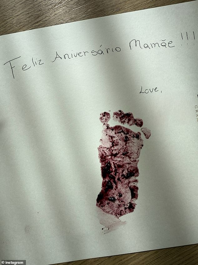 While Gisele's son — whose middle name is reportedly 'River' — wasn't old enough to get his mother a present, he was still able to give her a sweet birthday card after getting a bit of help