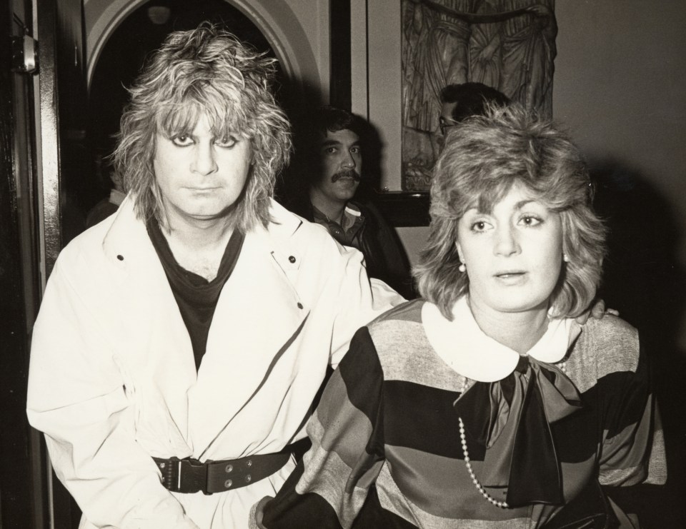 Black and white photo of Ozzy and Sharon Osbourne.