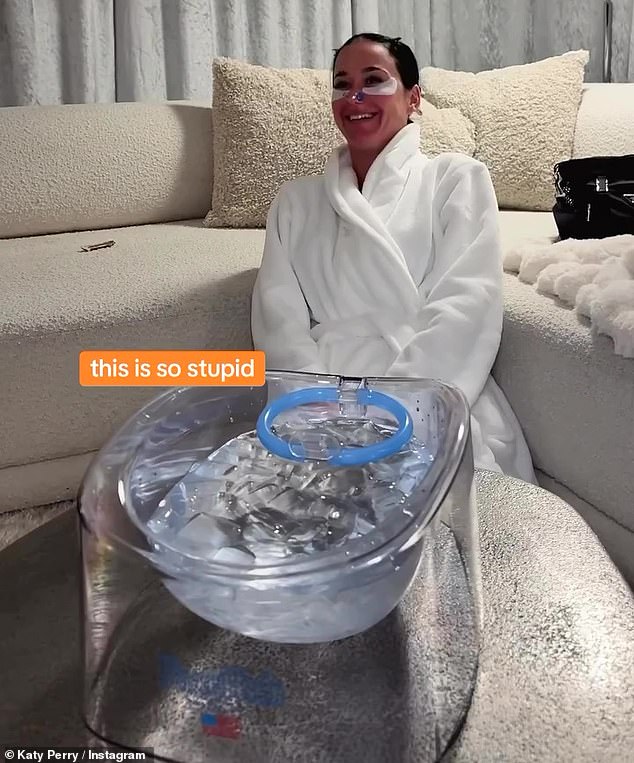 Katy revealed that it was all part of a beauty ritual, though some of her crew appeared less than convinced as one could be heard saying it was 'so stupid'