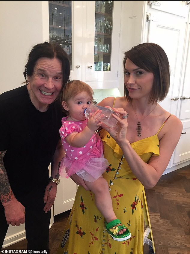 Ozzy displayed a hilariously side grin in one photo featuring his former daughter-in-law, who appeared to be holding her youngest daughter