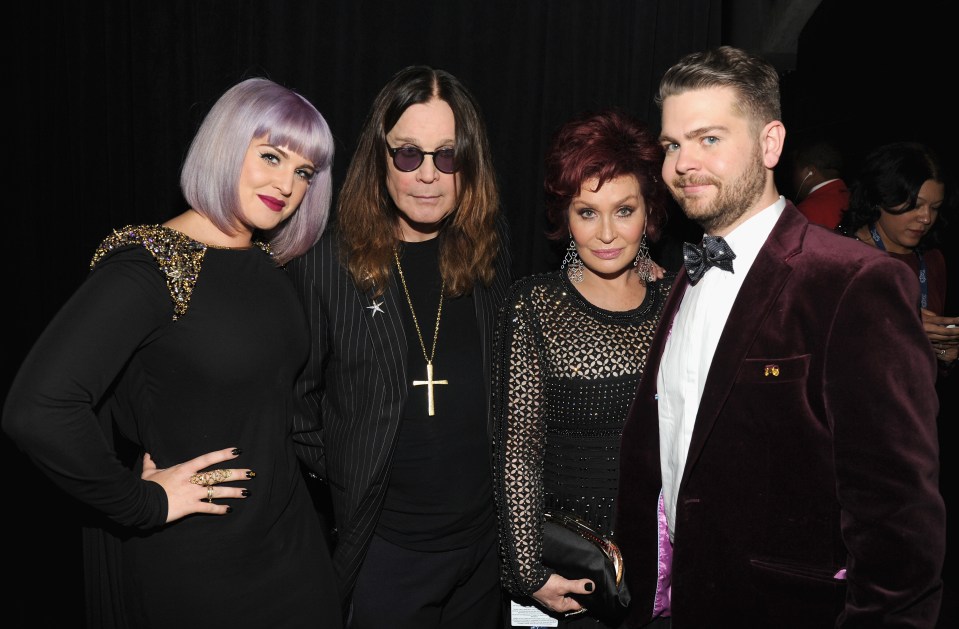 Kelly Osbourne, Ozzy Osbourne, Sharon Osbourne, and Jack Osbourne at the 56th Grammy Awards.