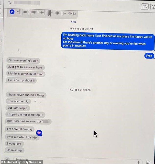 In an apparent conversation from February, her lover tells Richards he's single and admits: 'I hope i am not tempting U'