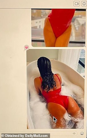 Other tawdry photos on the alleged text chain show Richards posing provocatively in a swimsuit in her bathtub