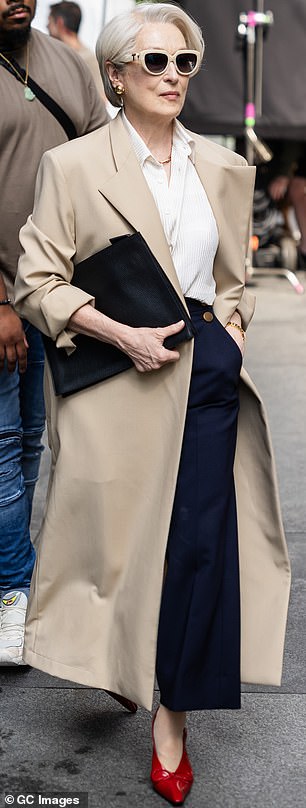 She also had on the sunglasses Miranda constantly wears - an affectation lifted directly from Anna, who has confessed to using her shades as a form of 'armor'