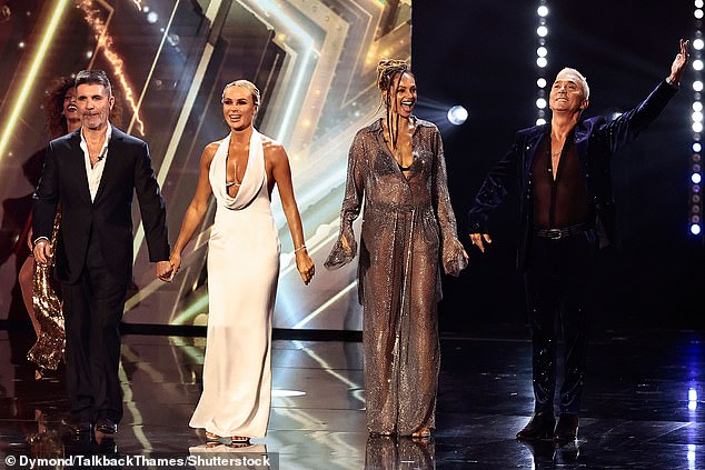 Bruno, who previously judged Strictly Come Dancing, joined BGT in 2023 following David Walliams’ departure (Simon Cowell, Amanda Holden, Alesha Dixon and Bruno pictured)