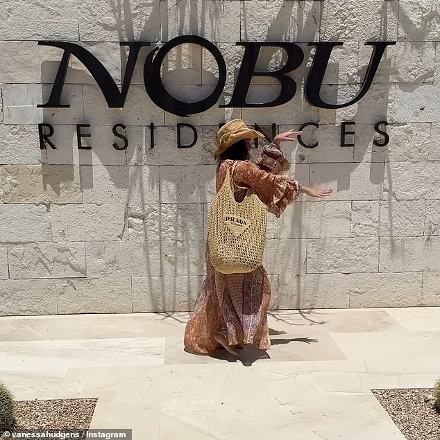 A brief video snippet showed Vanessa dancing in front of a 'Nobu Residences' logo as she settled into vacation mode