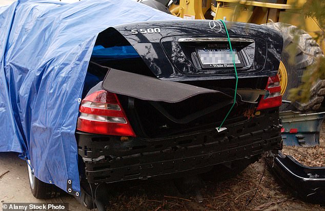 In the mid-2000s, the singer was involved in several car accidents, leading many to speculate about substance use (his destoryed Mercedes Benz pictured in 2003)