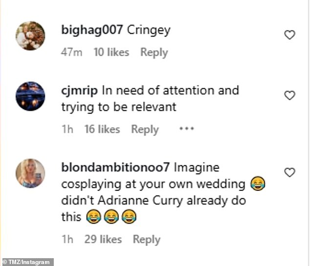 'In need of attention and trying to be relevant,' Instagram user @cjmrip noted, while Instagram user @bighag007 simply wrote: 'Cringey'