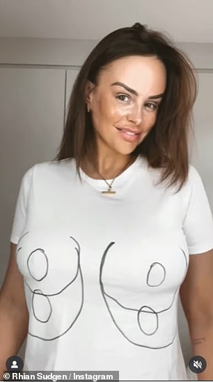 Rhian said: 'Couldn¿t be happier! Look at the difference' as she outlined her breasts post-surgery