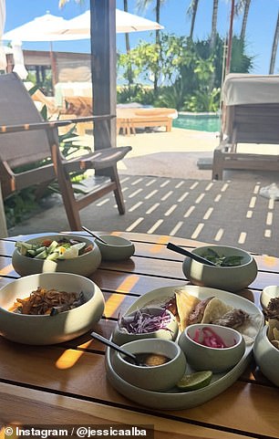 Jessica spent her time at the resort lounging by the pool and enjoying a host of delicious foods, which she also shared on social media