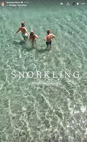 Later the trio took to the clear-blue sea to go snorkelling at the picturesque resort