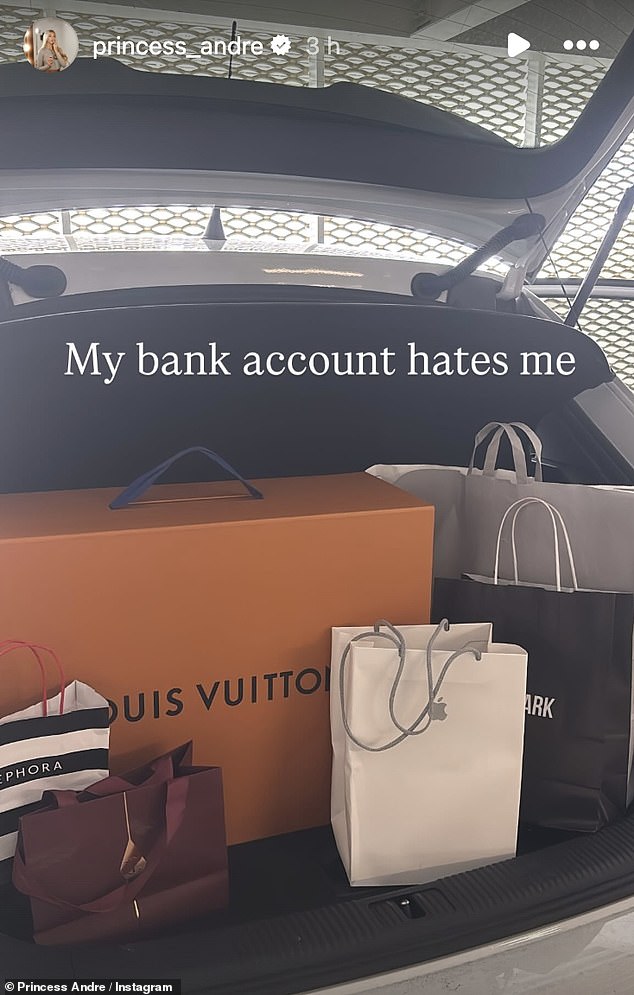 Enjoying the fruits of her labour this week, she hit the shops and splashed out at Louis Vuitton and the Apple store