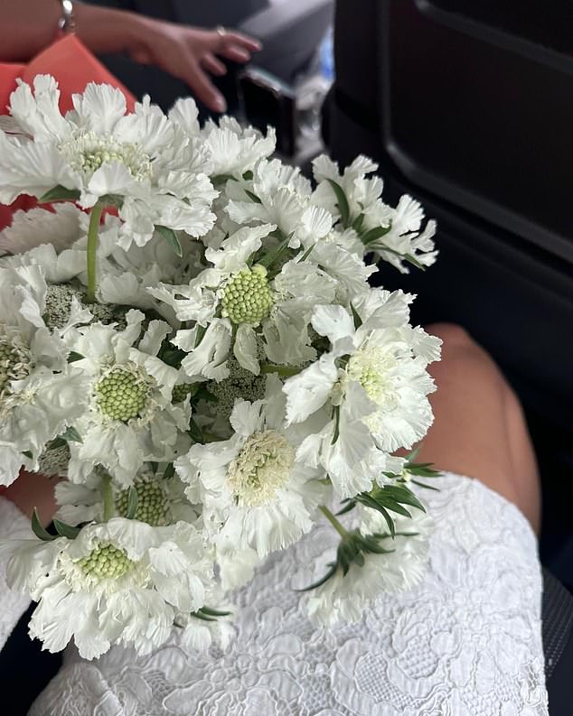 Mabel posted this picture of a bouquet while wearing a white dress on her Instagram