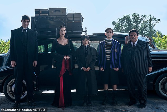 The new images come after Netflix revealed the future of Wednesday beyond the upcoming series two, and fans of the chart-topping show are all saying the same thing (L-R Steve Buscemi, Catherine Zeta-Jones, Jenna, Isaac Ordonez, and Joonas Suotamo)