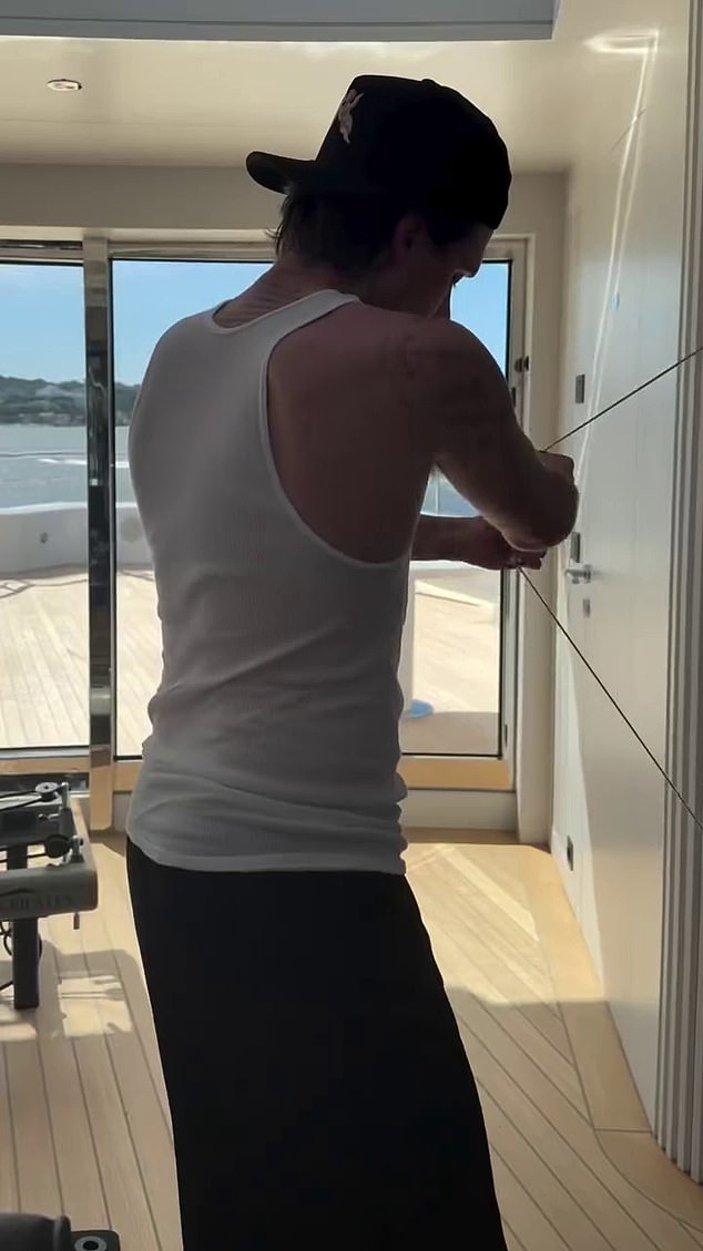 Brooklyn enjoyed a workout on the multi-million pound superyacht
