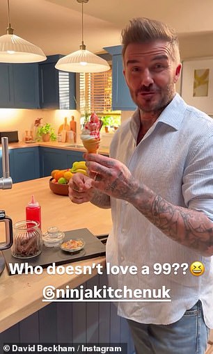 Meanwhile, Brooklyn's father David shared a clip of himself pouring sauce on an ice cream cone as he promoted his partnership with Ninja Kitchen
