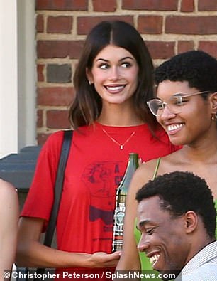 Kaia was dressed down in a baggy red T-shirt, navy-blue shorts, and black ballet flats for the 29-hour rehearsal process
