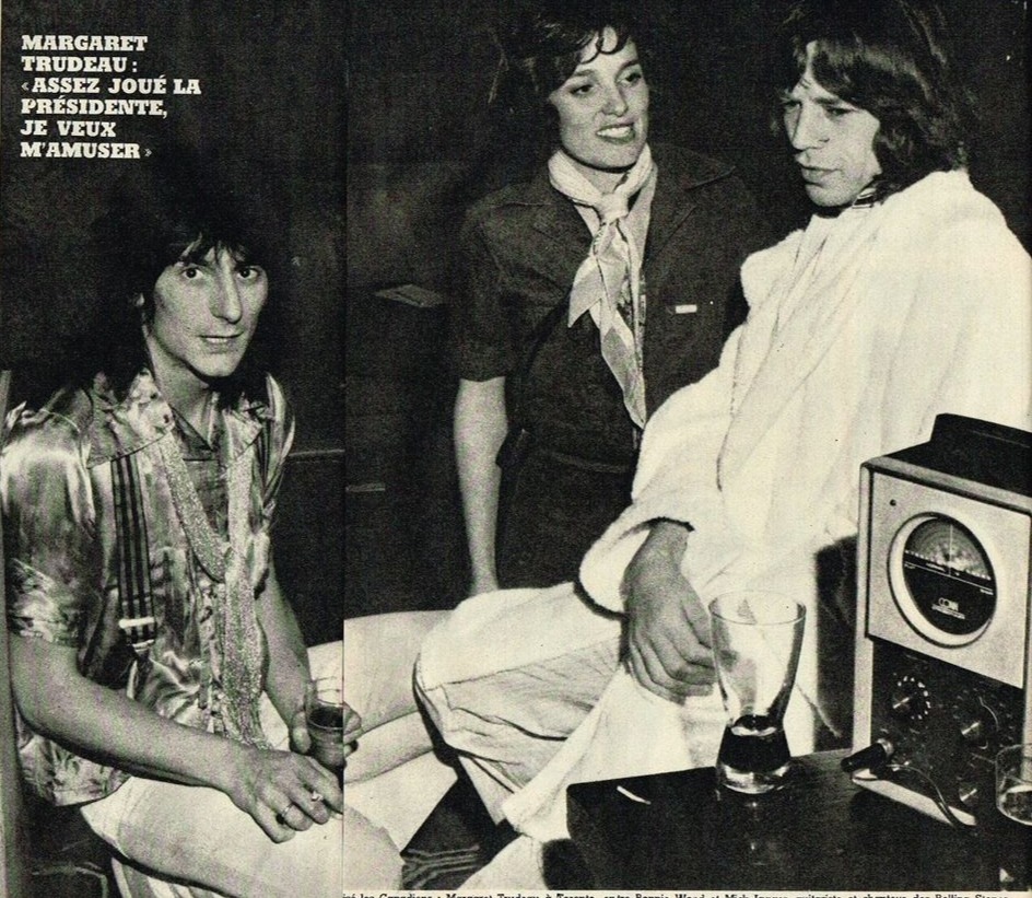 Margaret Trudeau with Mick Jagger and Ronnie Wood of the Rolling Stones.
