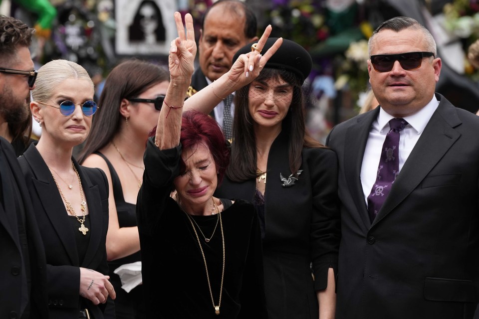 Sharon Osbourne mourning at Ozzy Osbourne's funeral.