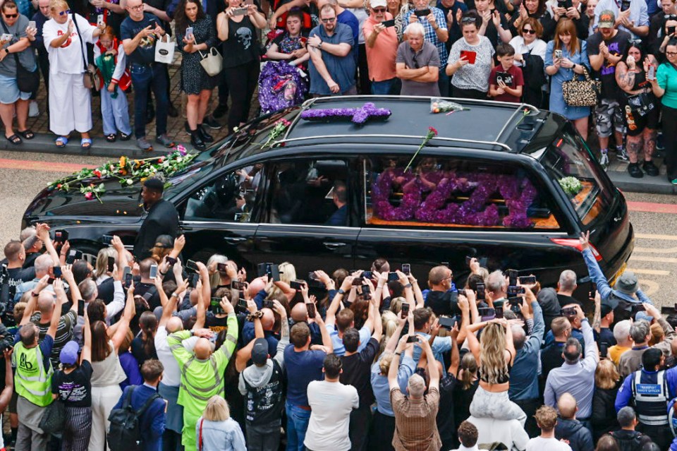 Mourners gather at Ozzy Osbourne's funeral procession.
