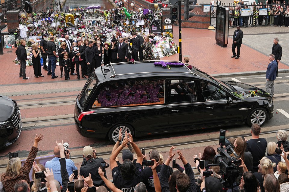 Ozzy Osbourne's family and mourners at his funeral procession in Birmingham.