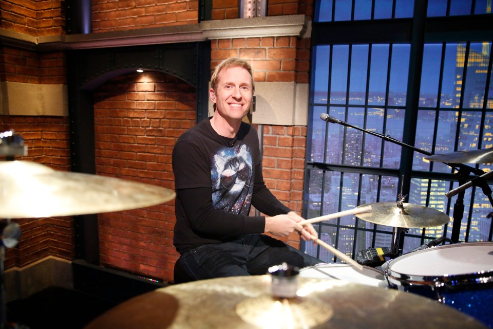 Drummer Josh Freese playing drums on Late Night with Seth Meyers.