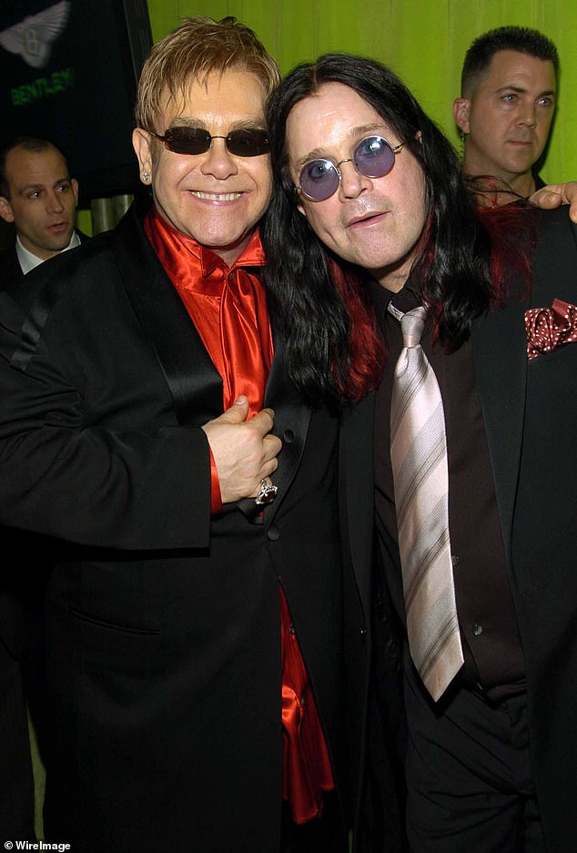 Sir Elton John (pictured, left, with Ozzy Osbourne at an event in West Hollywood, California, in September 2007) is reportedly among the guests at a closed church funeral service