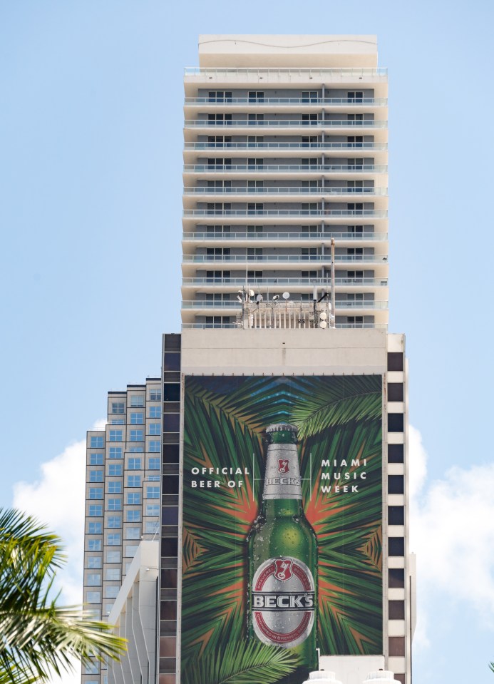Beck's beer billboard on a building.