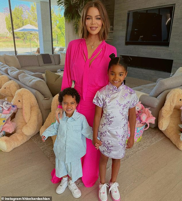 Khloe seen with her son Tatum and daughter True