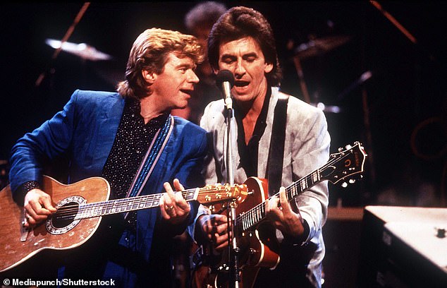 Cici went on to say that by a 'miracle', Dave was brought back to life, stating that he'd been intubated by doctors but is still critically ill in hospital [Dave, left, with George Harrison in 1985]