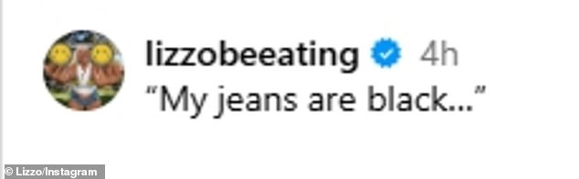 In response, the 37-year-old rapper-singer-flautist - who boasts 44.7M social media followers - captioned her Instagram post: 'My jeans are black…'
