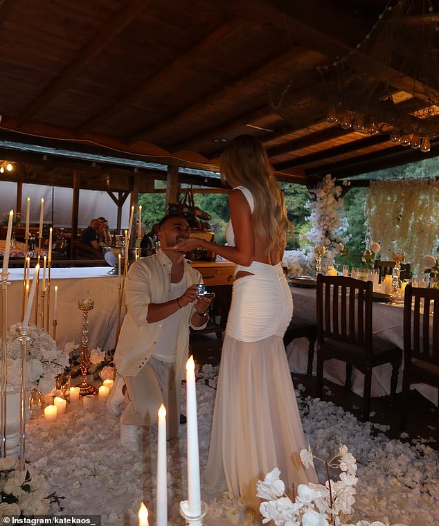 Borce certainly went all out for the romantic occasion, with the scene also dressed with an array of candles and flower arrangements on nearby dining tables