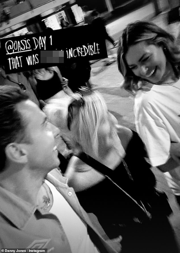 Danny Jones and wife Georgia Horsley look loved-up on family night out at Oasis' Wembley show in first major public outing together since his 'drunken kiss' with Maura Higgins