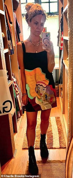 Taking to her Instagram Charlie put on a very leggy display as she posed for the mirrored selfie in the skimpy look which boasted a large graphic design